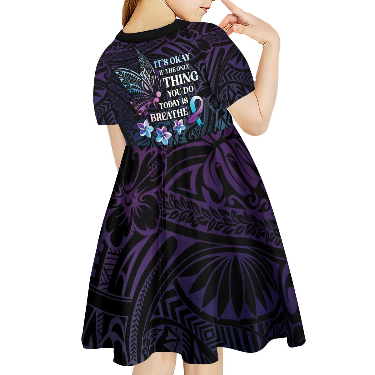 Polynesia Suicide Prevention Awareness Kid Short Sleeve Dress Keep Going The World Needs You