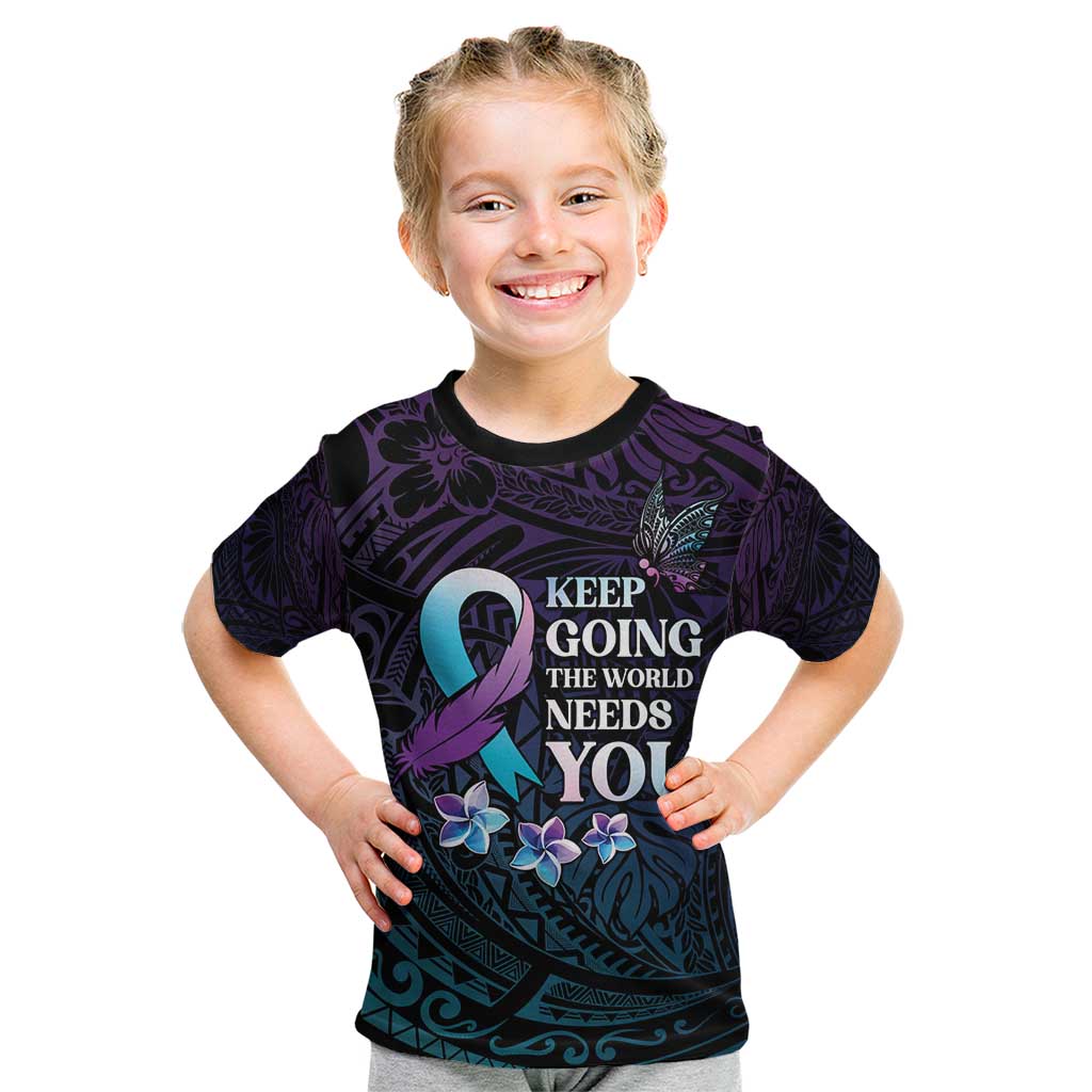 Polynesia Suicide Prevention Awareness Kid T Shirt Keep Going The World Needs You LT05 Purple - Polynesian Pride