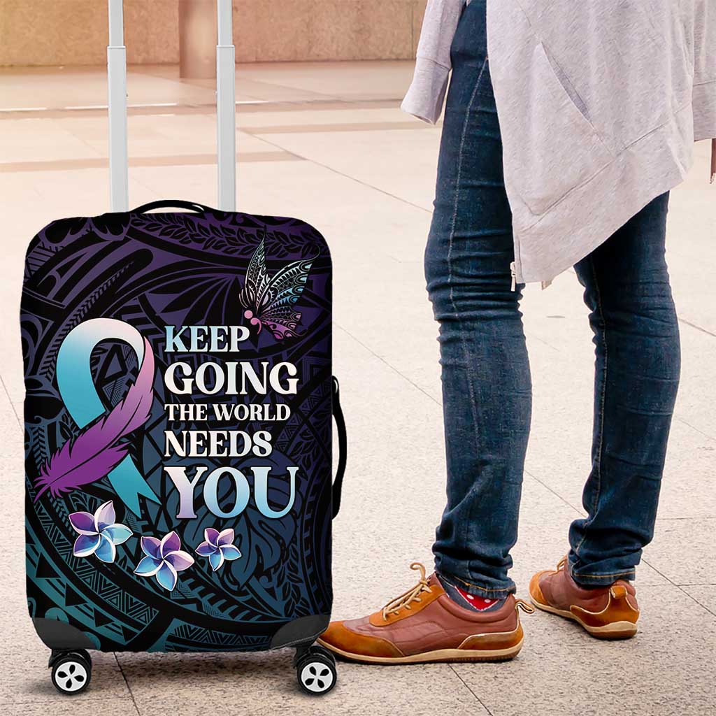 Polynesia Suicide Prevention Awareness Luggage Cover Keep Going The World Needs You LT05 Purple - Polynesian Pride