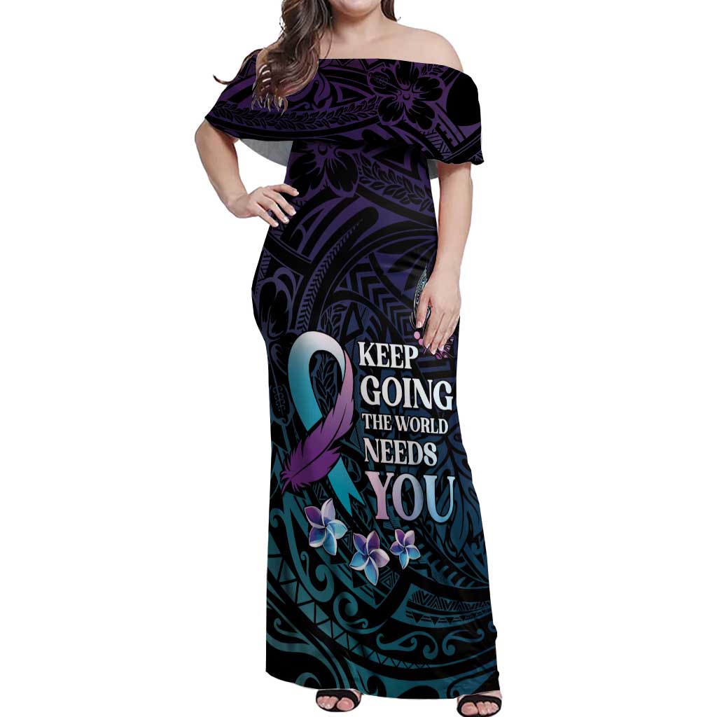 Polynesia Suicide Prevention Awareness Off Shoulder Maxi Dress Keep Going The World Needs You LT05 Women Purple - Polynesian Pride
