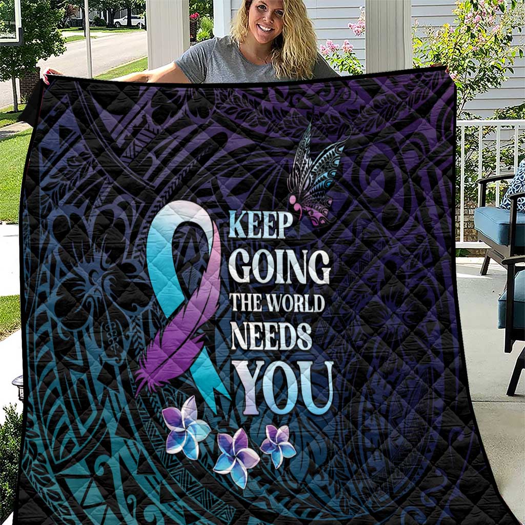 Polynesia Suicide Prevention Awareness Quilt Keep Going The World Needs You LT05 Purple - Polynesian Pride