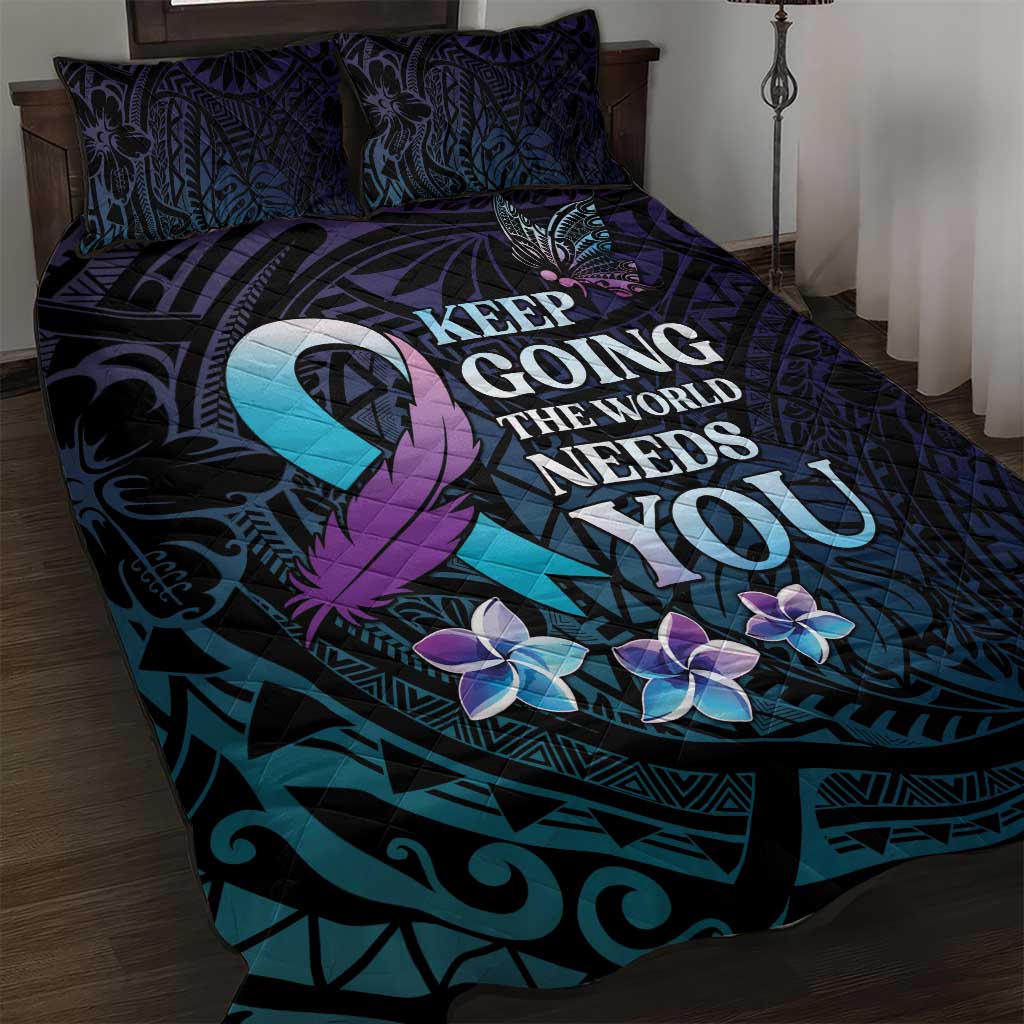 Polynesia Suicide Prevention Awareness Quilt Bed Set Keep Going The World Needs You LT05 Purple - Polynesian Pride