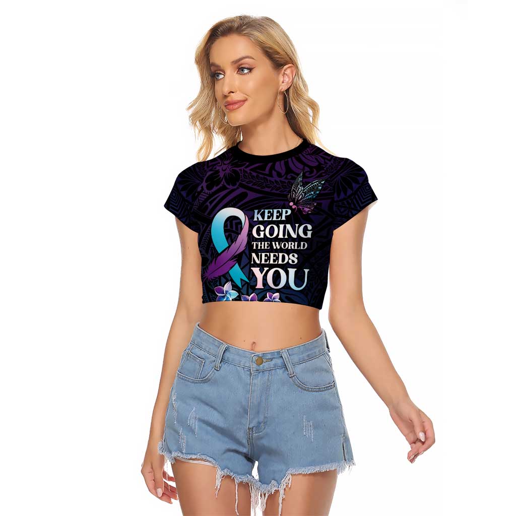 Polynesia Suicide Prevention Awareness Raglan Cropped T Shirt Keep Going The World Needs You LT05 Female Purple - Polynesian Pride