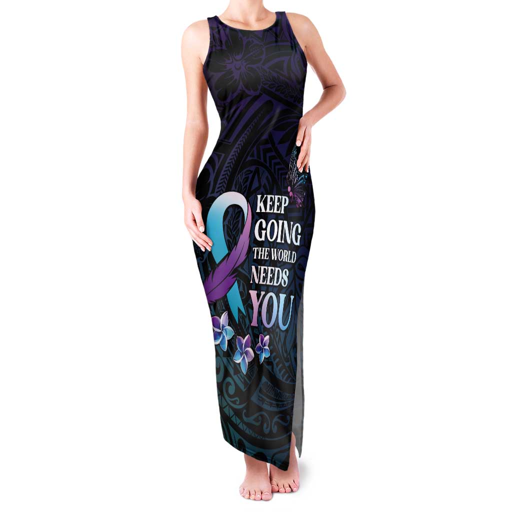 Polynesia Suicide Prevention Awareness Tank Maxi Dress Keep Going The World Needs You LT05 Women Purple - Polynesian Pride