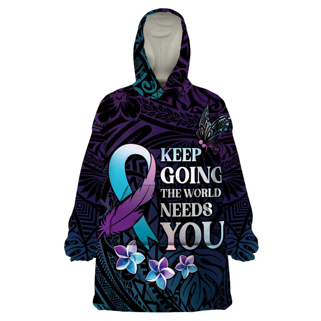 Polynesia Suicide Prevention Awareness Wearable Blanket Hoodie Keep Going The World Needs You LT05 One Size Purple - Polynesian Pride