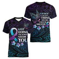 Polynesia Suicide Prevention Awareness Women V-Neck T-Shirt Keep Going The World Needs You