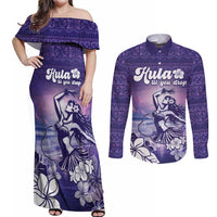 Aloha Hawaii Kauai Island Couples Matching Off Shoulder Maxi Dress and Long Sleeve Button Shirt Hula Till You Drop