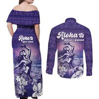 Aloha Hawaii Kauai Island Couples Matching Off Shoulder Maxi Dress and Long Sleeve Button Shirt Hula Till You Drop