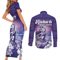 Aloha Hawaii Kauai Island Couples Matching Short Sleeve Bodycon Dress and Long Sleeve Button Shirt Hula Till You Drop