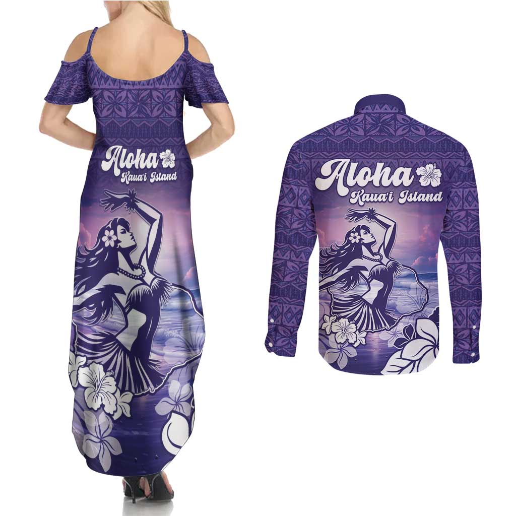 Aloha Hawaii Kauai Island Couples Matching Summer Maxi Dress and Long Sleeve Button Shirt Hula Till You Drop