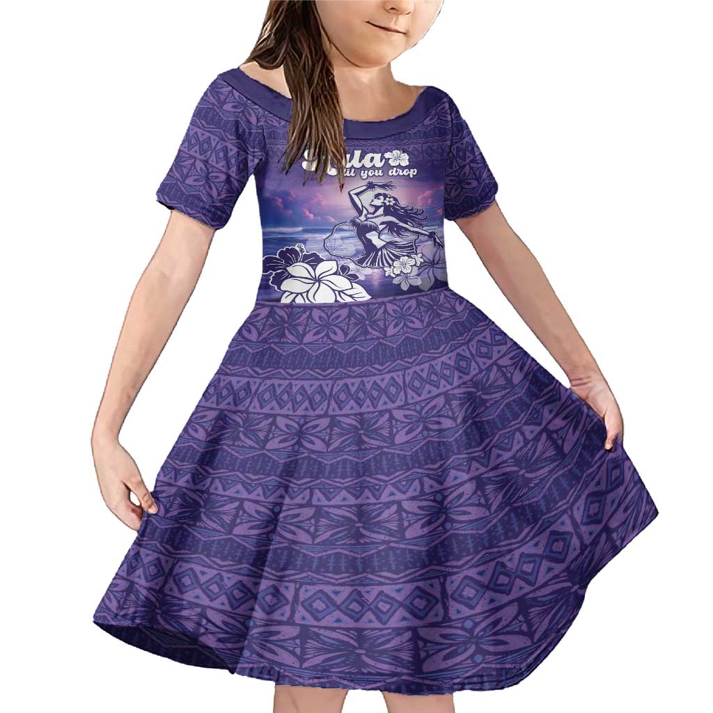 Aloha Hawaii Kauai Island Family Matching Mermaid Dress and Hawaiian Shirt Hula Till You Drop LT05 Daughter's Dress Purple - Polynesian Pride