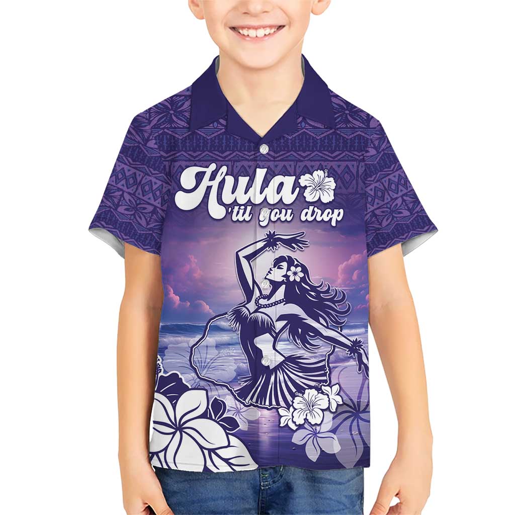 Aloha Hawaii Kauai Island Kid Hawaiian Shirt Hula Till You Drop LT05 Kid Purple - Polynesian Pride