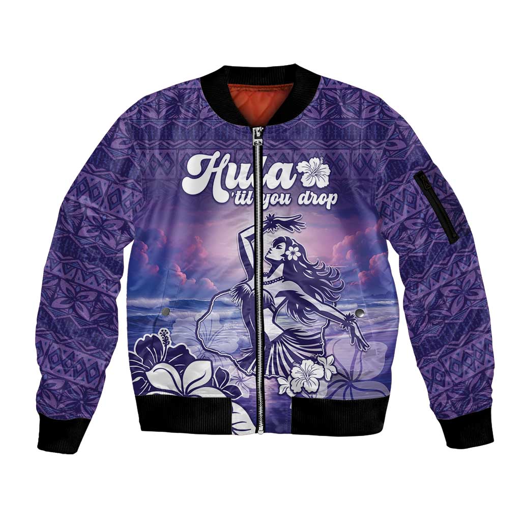 Aloha Hawaii Kauai Island Sleeve Zip Bomber Jacket Hula Till You Drop LT05 Unisex Purple - Polynesian Pride