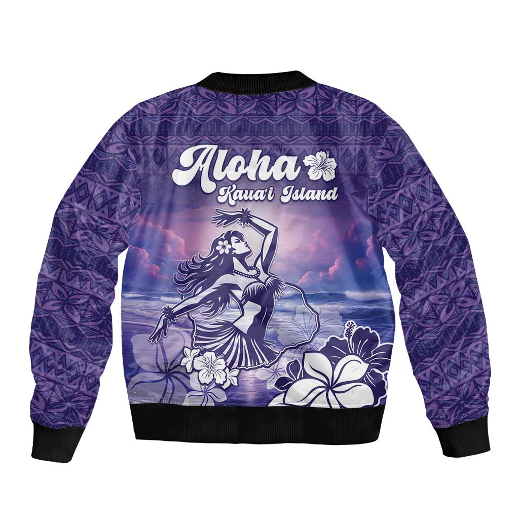 Aloha Hawaii Kauai Island Sleeve Zip Bomber Jacket Hula Till You Drop
