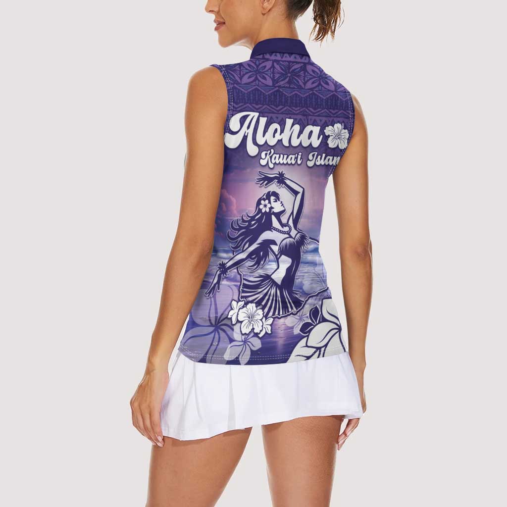 Aloha Hawaii Kauai Island Women Sleeveless Polo Shirt Hula Till You Drop