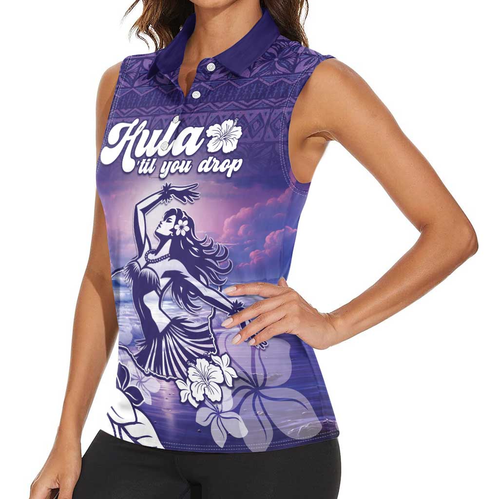 Aloha Hawaii Kauai Island Women Sleeveless Polo Shirt Hula Till You Drop