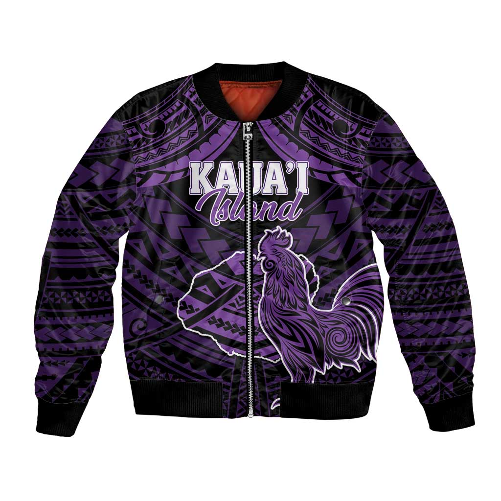 Personalised Hawaii Kauai Island Bomber Jacket Rooster Tribal Tattoo Simple Style LT05 Unisex Purple - Polynesian Pride