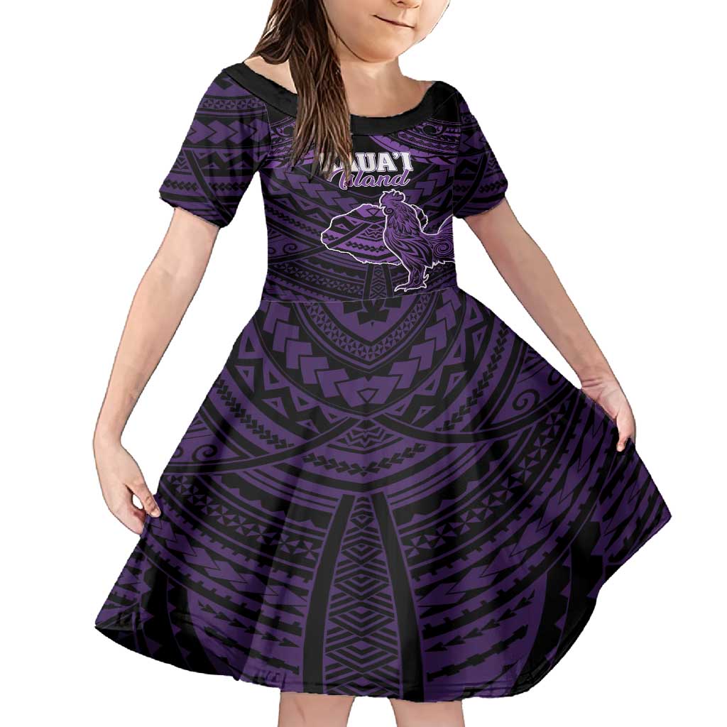 Personalised Hawaii Kauai Island Family Matching Tank Maxi Dress and Hawaiian Shirt Rooster Tribal Tattoo Simple Style LT05 Daughter's Dress Purple - Polynesian Pride