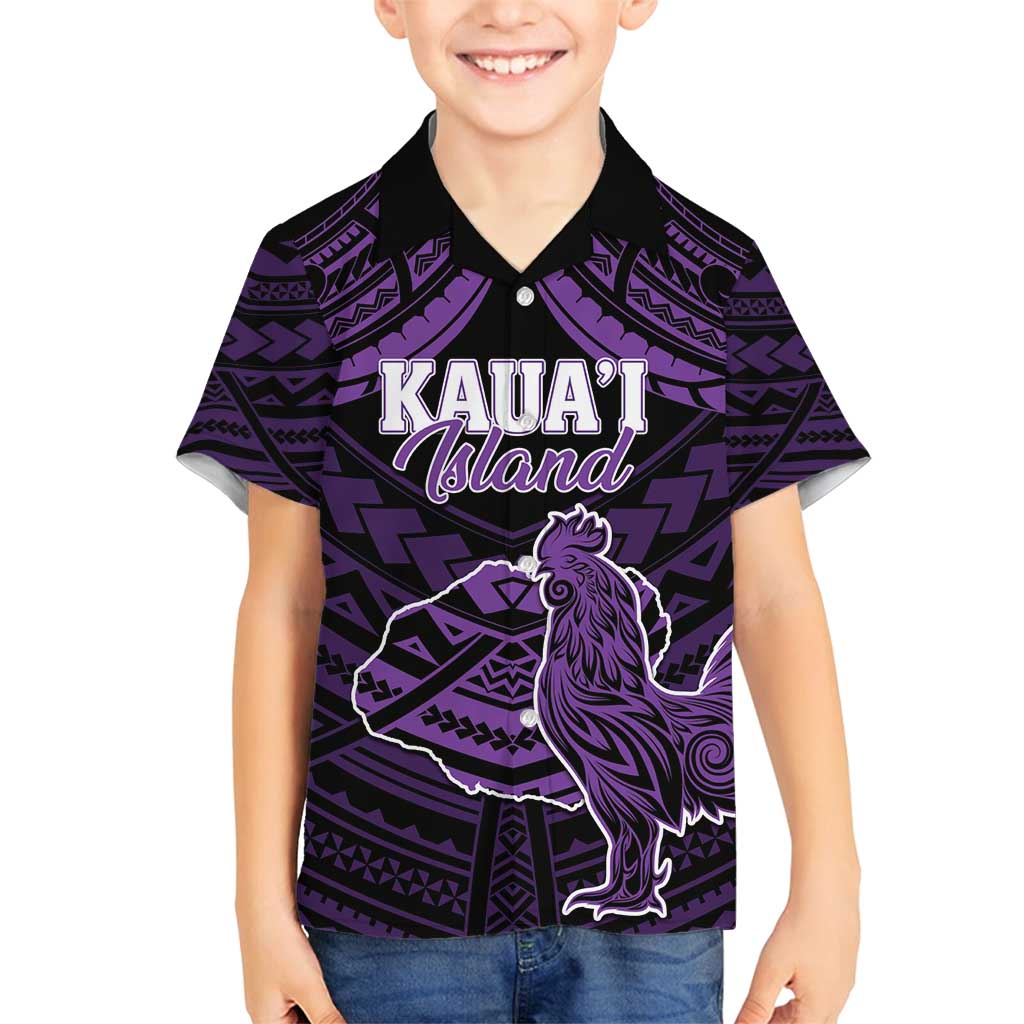 Personalised Hawaii Kauai Island Family Matching Tank Maxi Dress and Hawaiian Shirt Rooster Tribal Tattoo Simple Style LT05 Son's Shirt Purple - Polynesian Pride