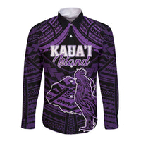 Personalised Hawaii Kauai Island Long Sleeve Button Shirt Rooster Tribal Tattoo Simple Style LT05 Unisex Purple - Polynesian Pride