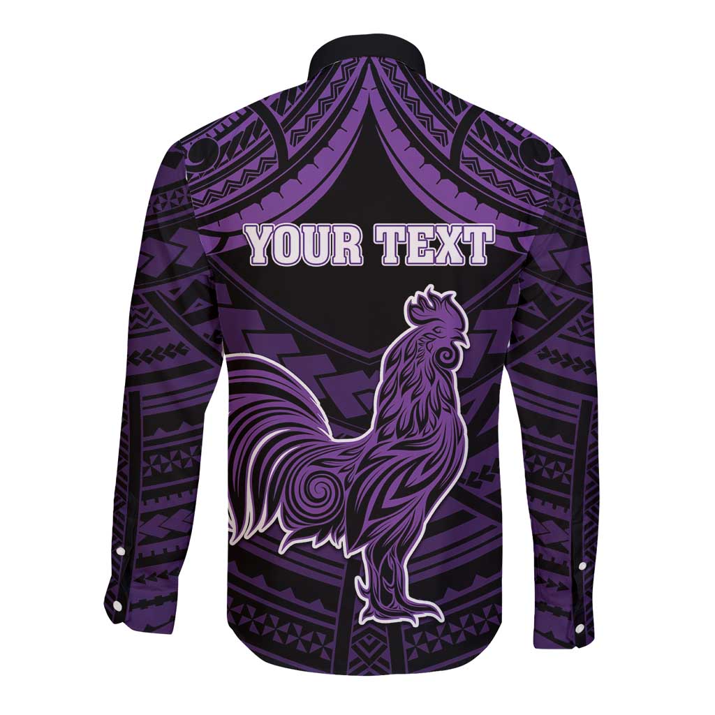 Personalised Hawaii Kauai Island Long Sleeve Button Shirt Rooster Tribal Tattoo Simple Style LT05 - Polynesian Pride