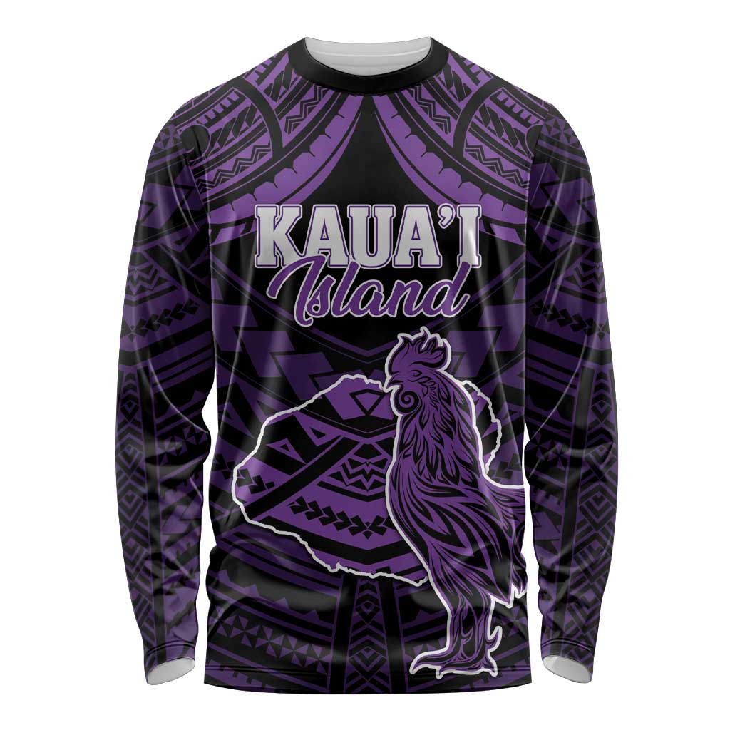 Personalised Hawaii Kauai Island Long Sleeve Shirt Rooster Tribal Tattoo Simple Style LT05 Unisex Purple - Polynesian Pride