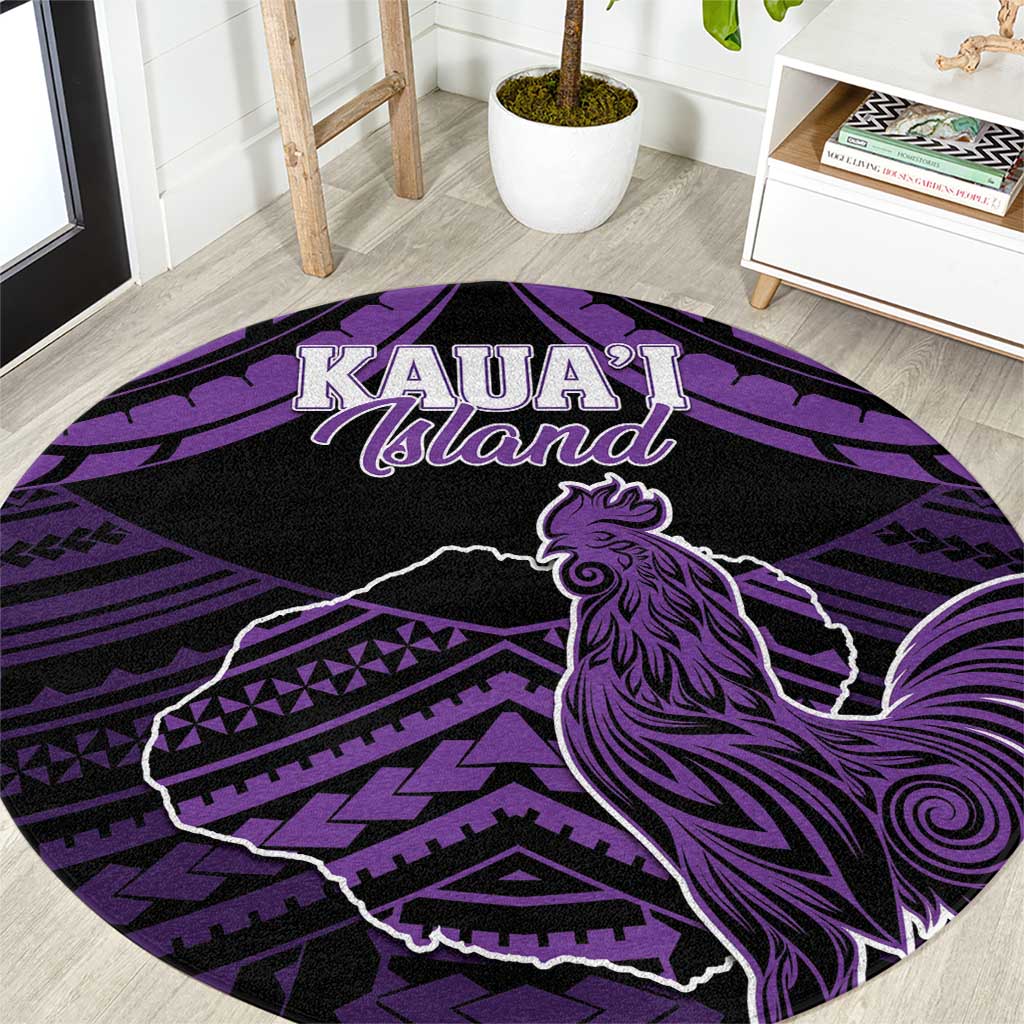Hawaii Kauai Island Round Carpet Rooster Tribal Tattoo Simple Style LT05 Purple - Polynesian Pride