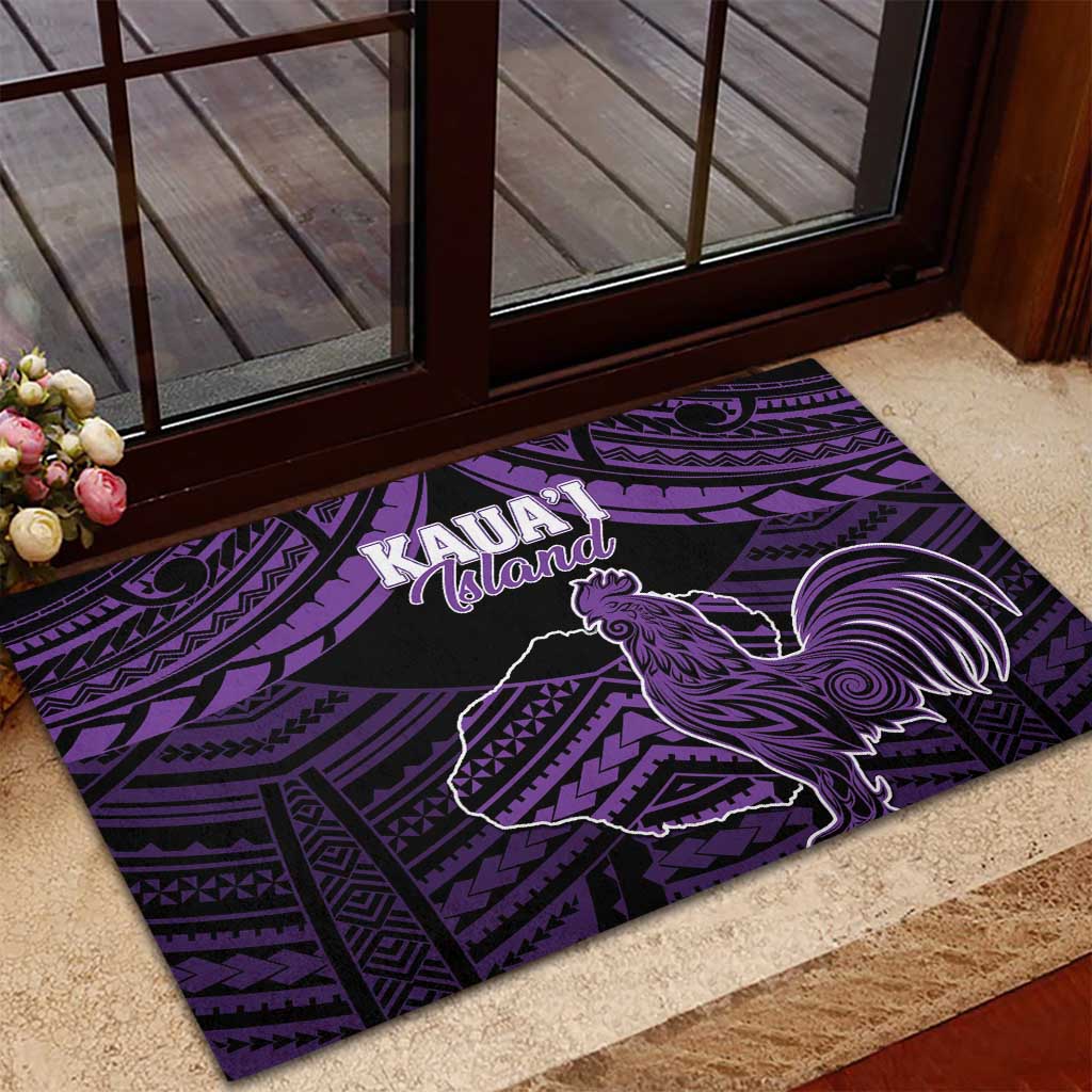 Hawaii Kauai Island Rubber Doormat Rooster Tribal Tattoo Simple Style