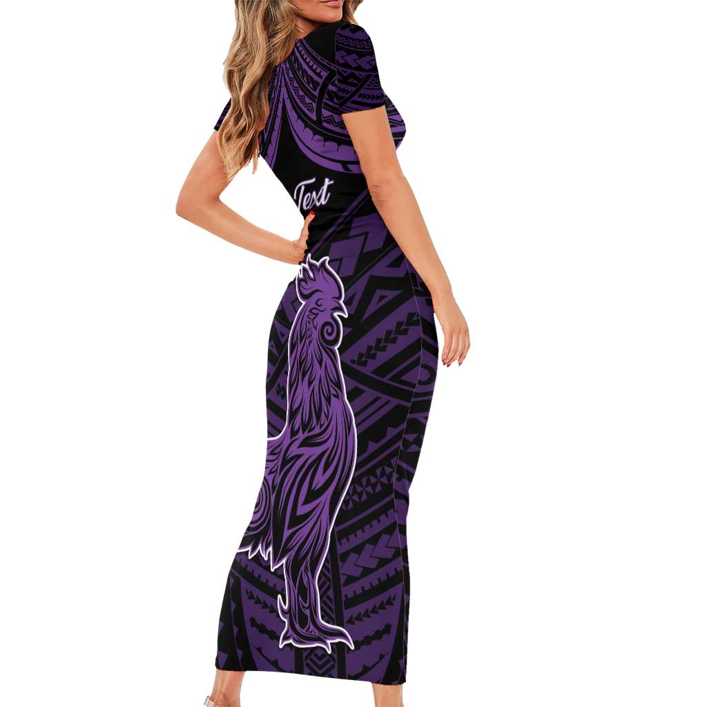 Personalised Hawaii Kauai Island Short Sleeve Bodycon Dress Rooster Tribal Tattoo Simple Style LT05 - Polynesian Pride