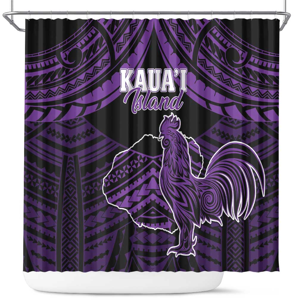 Hawaii Kauai Island Shower Curtain Rooster Tribal Tattoo Simple Style LT05 Purple - Polynesian Pride