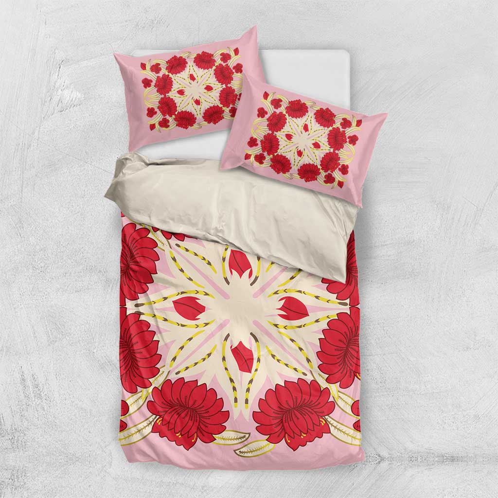 Cook Islands Tivaevae Quilt Bedding Set Light Pink - Polynesian Pride