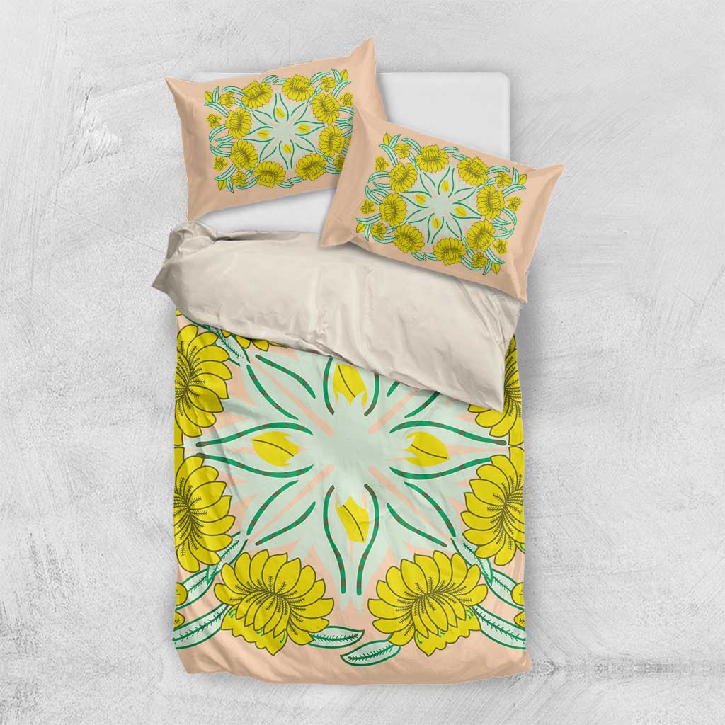 Cook Islands Tivaevae Quilt Bedding Set Peach - Polynesian Pride