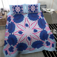 Cook Islands Tivaevae Quilt Bedding Set Sky Blue - Polynesian Pride