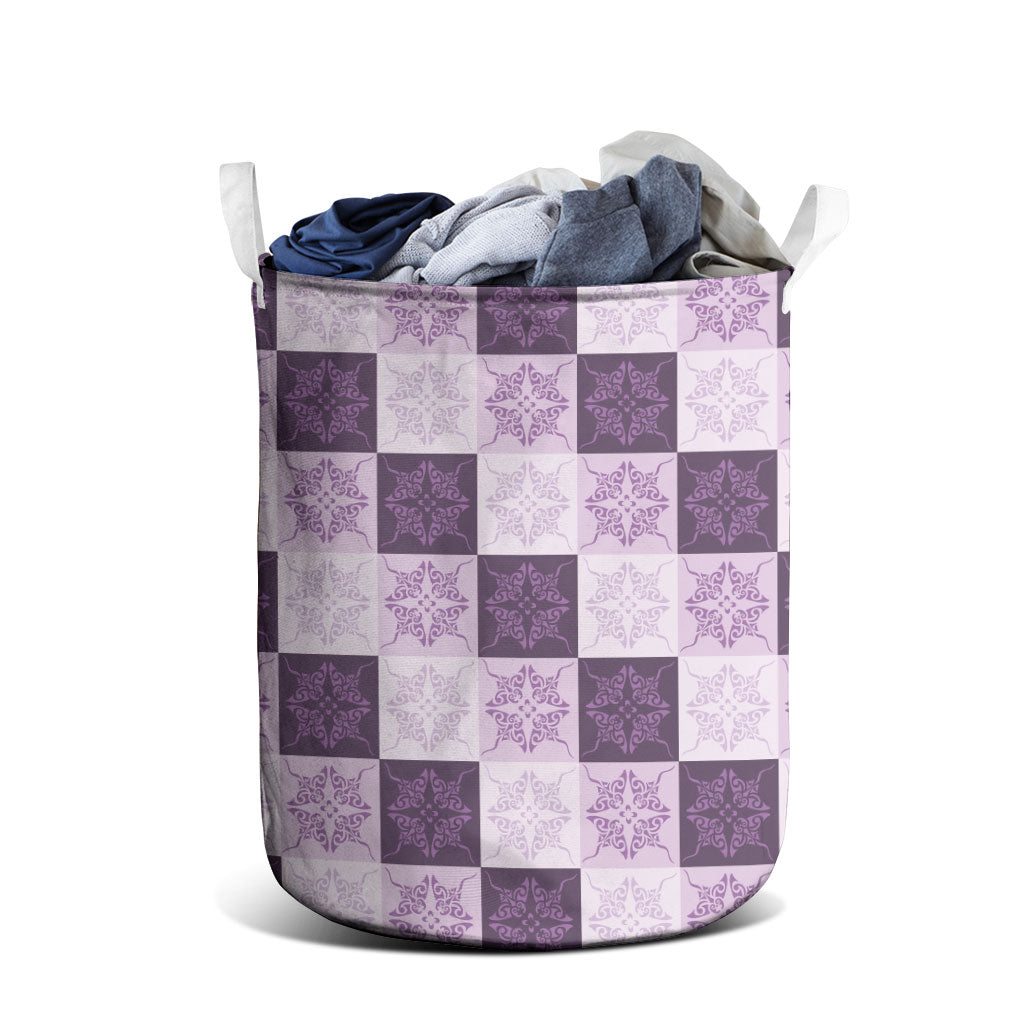 Lavender Manta Ray Hawaiian Quilt Motif Laundry Basket