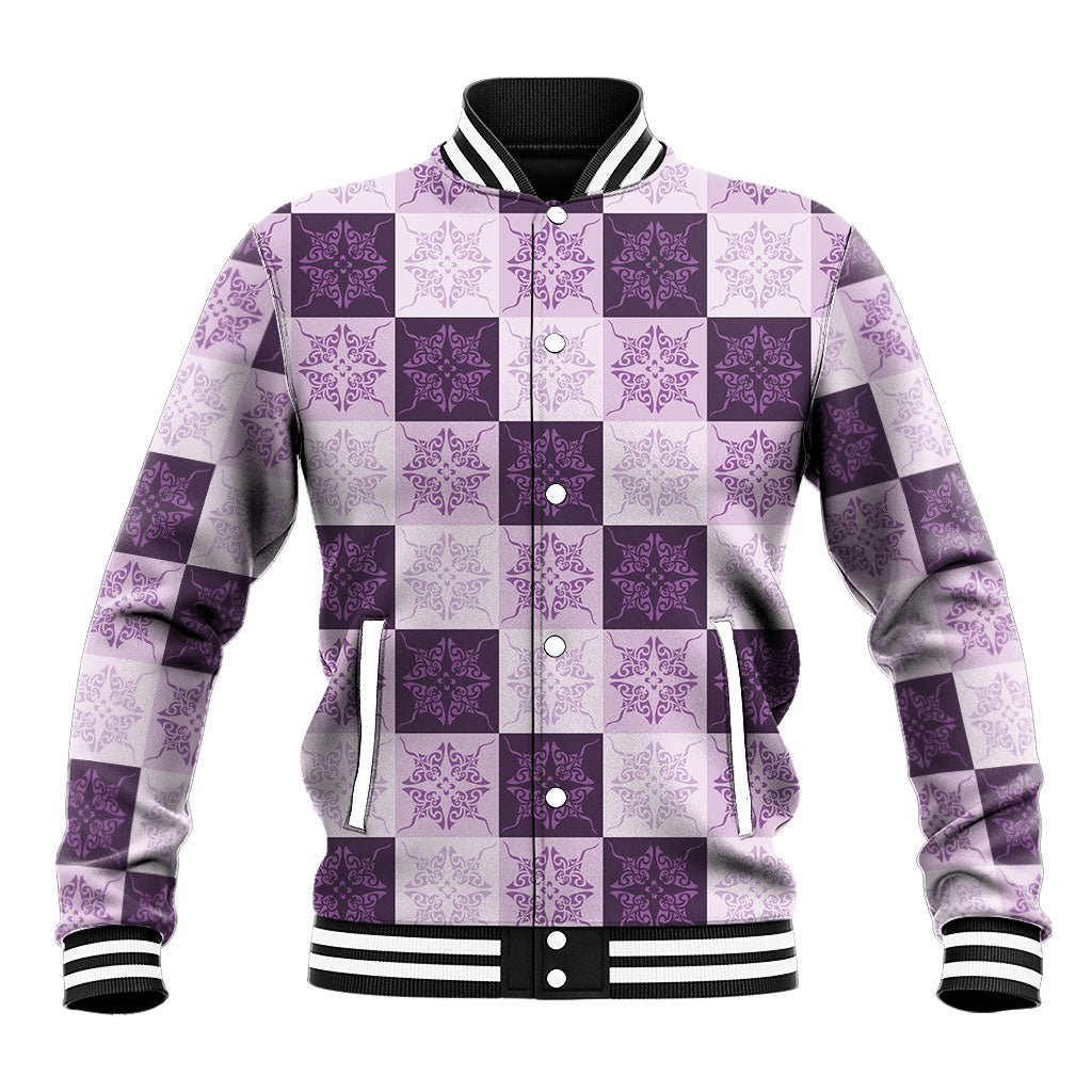 Lavender Manta Ray Hawaiian Quilt Motif Baseball Jacket