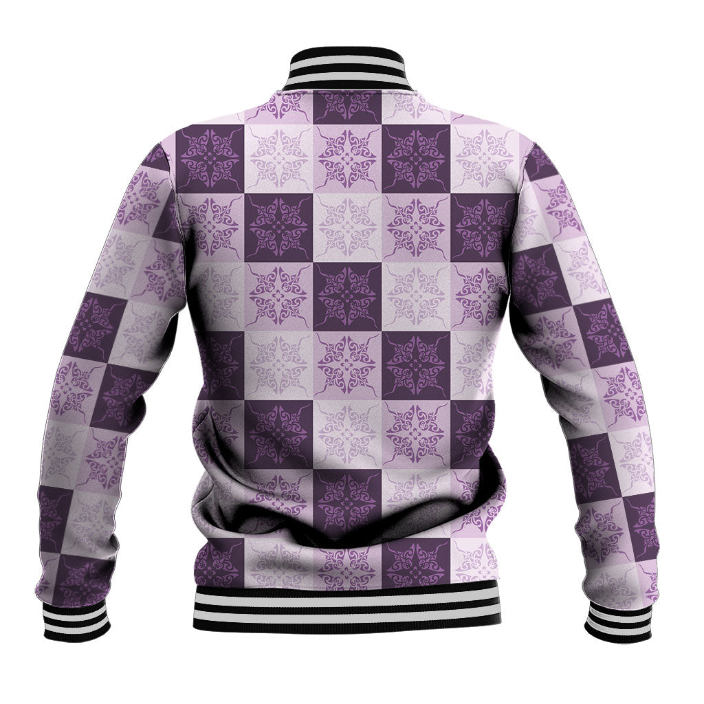 Lavender Manta Ray Hawaiian Quilt Motif Baseball Jacket