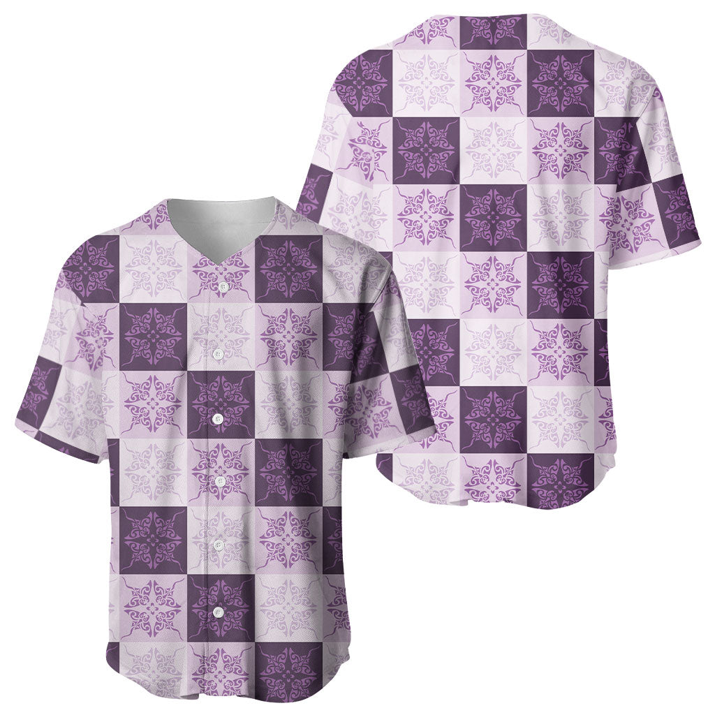 Lavender Manta Ray Hawaiian Quilt Motif Baseball Jersey