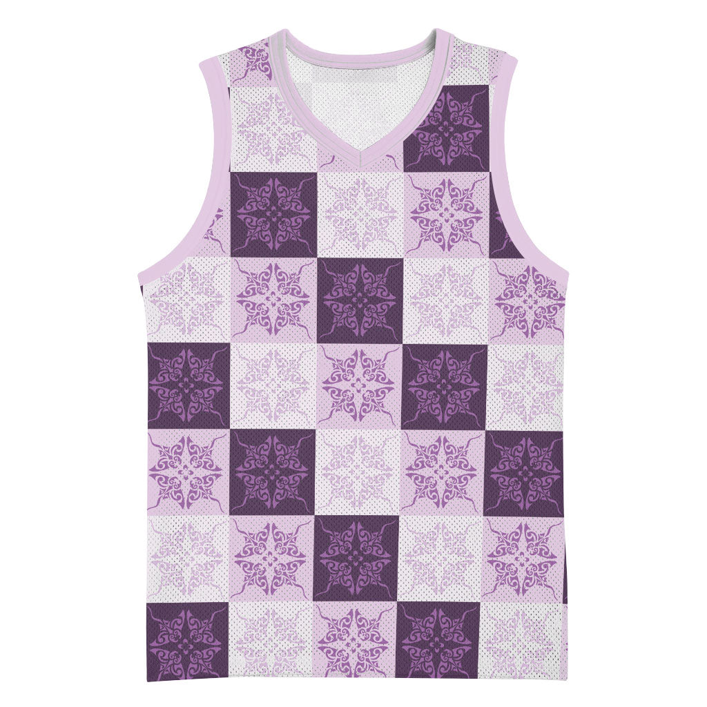 Lavender Manta Ray Hawaiian Quilt Motif Basketball Jersey