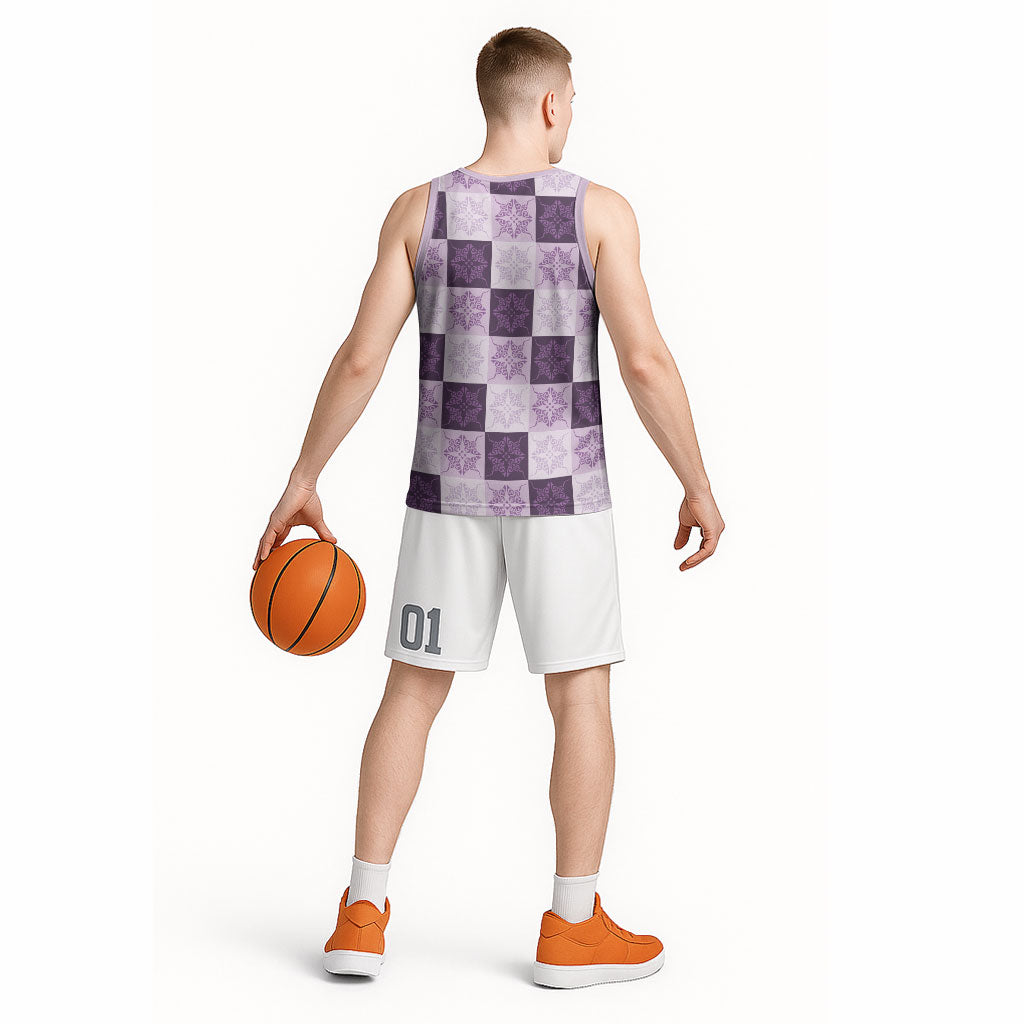 Lavender Manta Ray Hawaiian Quilt Motif Basketball Jersey