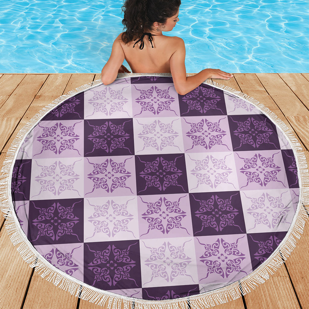 Lavender Manta Ray Hawaiian Quilt Motif Beach Blanket