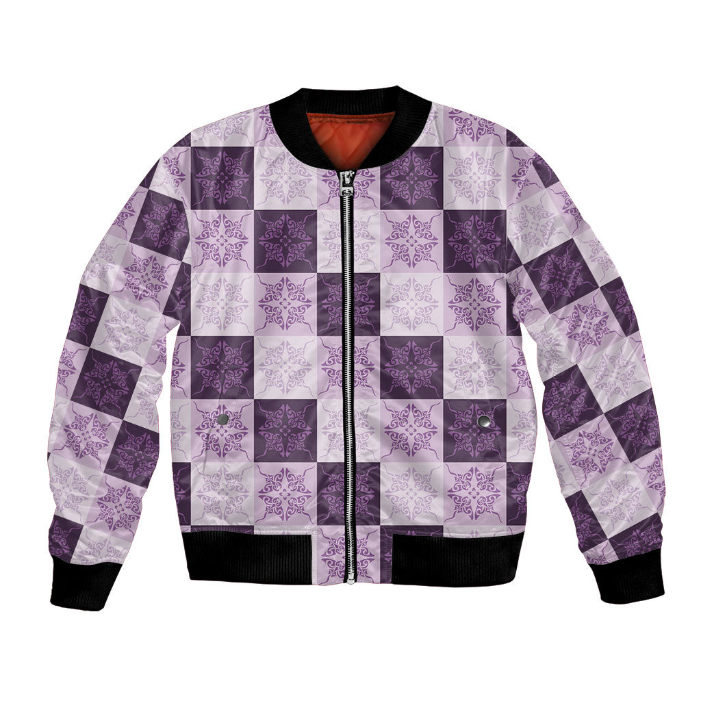 Lavender Manta Ray Hawaiian Quilt Motif Bomber Jacket LT05 Unisex Purple - Polynesian Pride