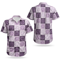 Lavender Manta Ray Hawaiian Quilt Motif Couples Matching Long Sleeve Bodycon Dress and Hawaiian Shirt