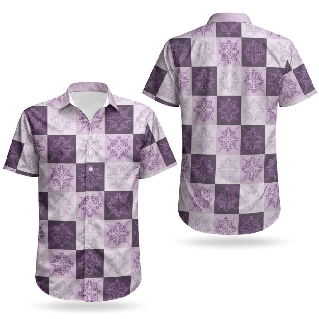 Lavender Manta Ray Hawaiian Quilt Motif Couples Matching Mermaid Dress and Hawaiian Shirt