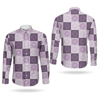 Lavender Manta Ray Hawaiian Quilt Motif Couples Matching Mermaid Dress and Long Sleeve Button Shirt