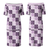 Lavender Manta Ray Hawaiian Quilt Motif Couples Matching Puletasi and Hawaiian Shirt
