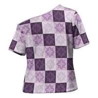 Lavender Manta Ray Hawaiian Quilt Motif Cross Shoulder Shirt