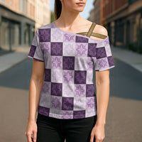 Lavender Manta Ray Hawaiian Quilt Motif Cross Shoulder Shirt