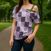 Lavender Manta Ray Hawaiian Quilt Motif Cross Shoulder Shirt