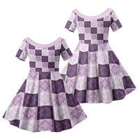 Lavender Manta Ray Hawaiian Quilt Motif Family Matching Mermaid Dress and Hawaiian Shirt