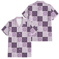 Lavender Manta Ray Hawaiian Quilt Motif Family Matching Off Shoulder Maxi Dress and Hawaiian Shirt